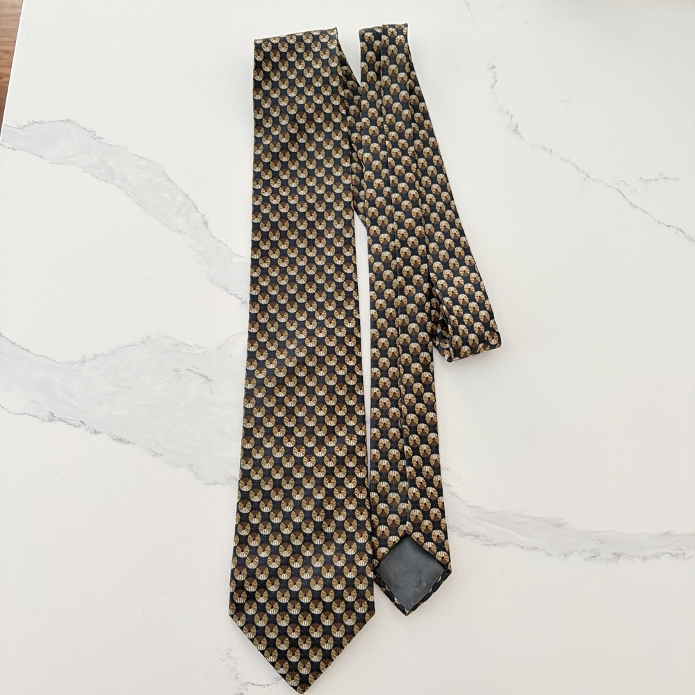 French Charvet Place Vendome Silk Tie Sphere Brown Geometric